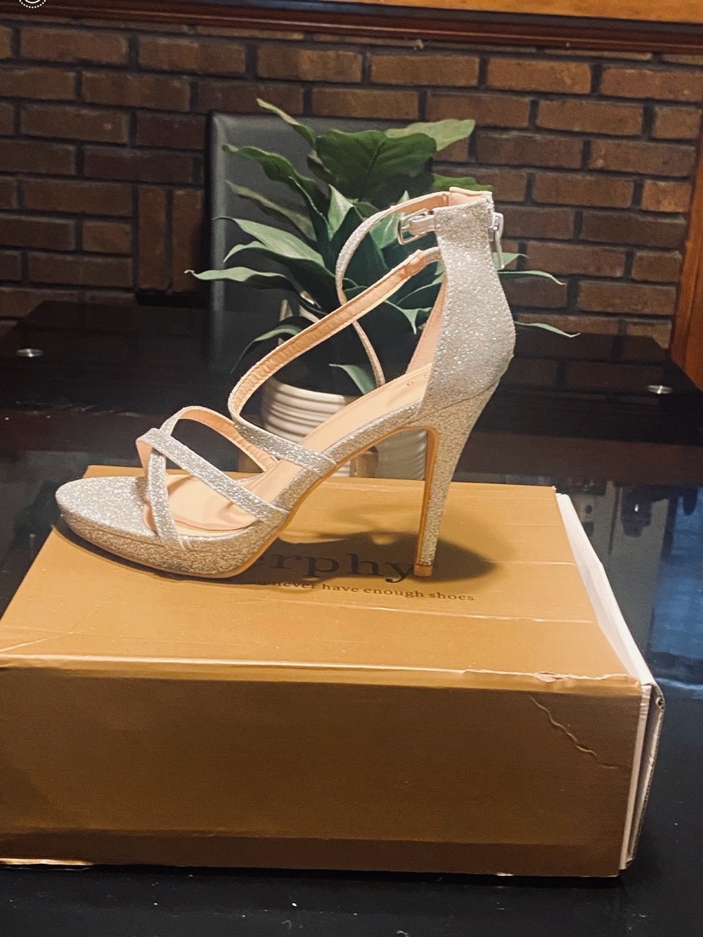 Glitter Strappy High Heel Sandals - Silver size 9